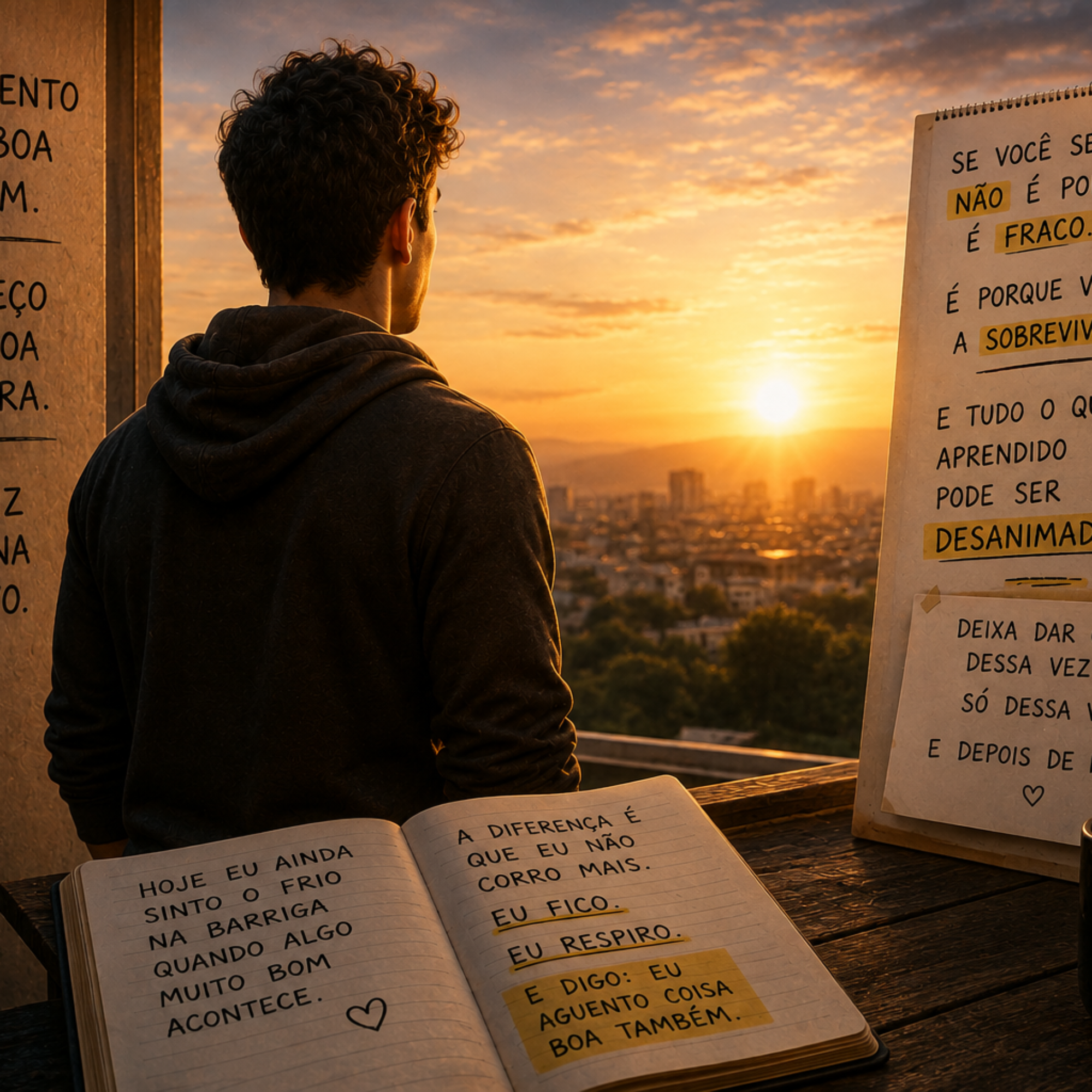Pessoa refletindo sobre pensamentos de autossabotagem e aprendendo a permitir que coisas boas aconteçam.