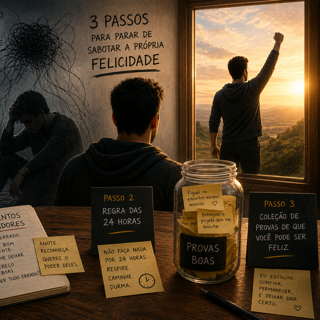 Descubra como identificar pensamentos sabotadores, controlar impulsos e construir provas de que você pode viver coisas boas sem destruí-las por medo.