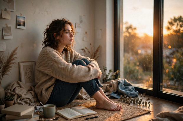 Mulher triste após término achando que nunca mais vai amar