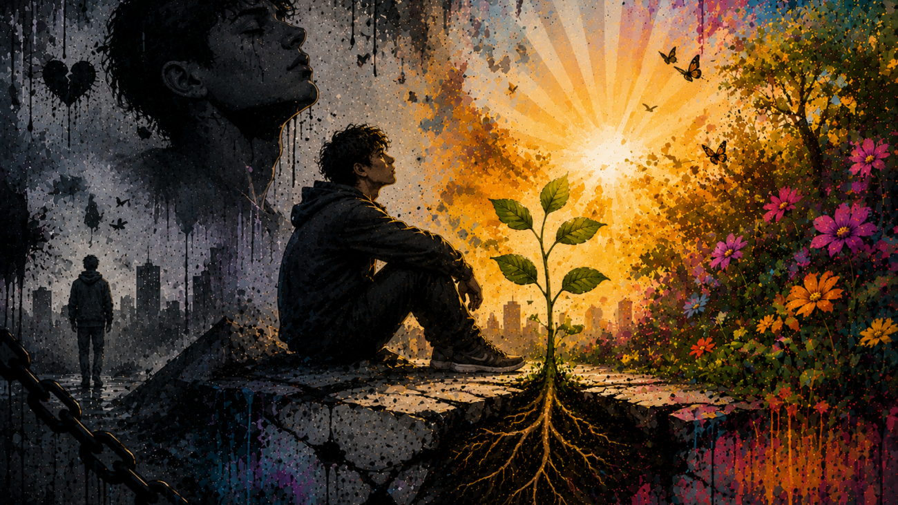 Um texto profundo sobre a capacidade humana de transformar dor em crescimento, mostrando que sempre é possível recomeçar, assim como a natureza.