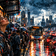 Chuva e trânsito no centro da cidade