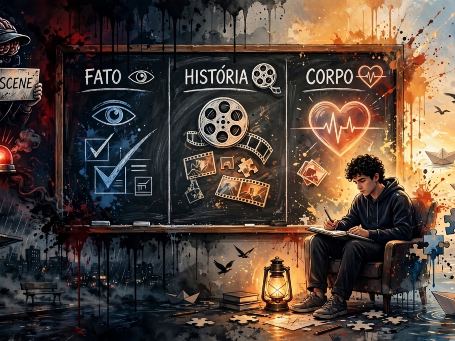 Você não está sendo perseguido. Você está sendo protegido demais. Seu cérebro conta histórias para te salvar do passado, não para te mostrar o presente. Quando você separa FATO de HISTÓRIA, o filme de terror vira documentário sem graça. E sem graça não dá crise de ansiedade.